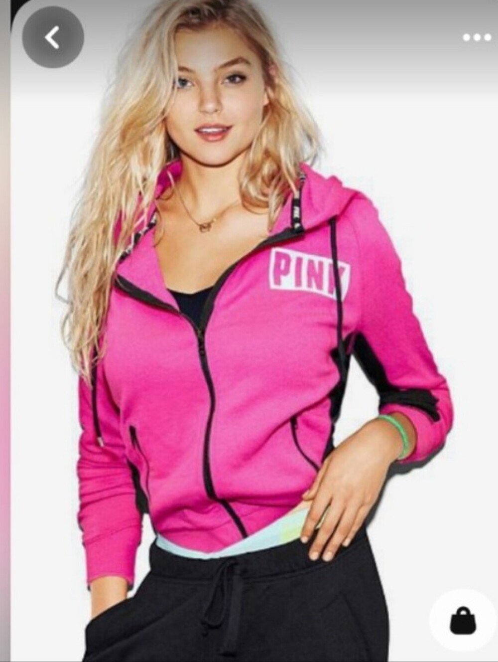 PINK VS Colorblock Hot Pink, Blk & White Full Zip-Up Hoodie